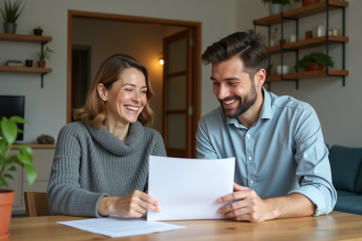 Femme et homme discutent d'un contrat de location dans un appartement moderne
