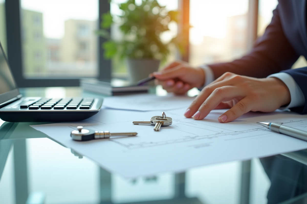 Agent immobilier remet des documents et clés dans un bureau lumineux