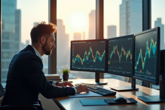 Analyste financier étudiant des graphiques en bureau moderne