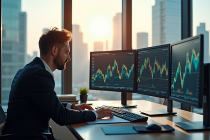 Analyste financier étudiant des graphiques en bureau moderne