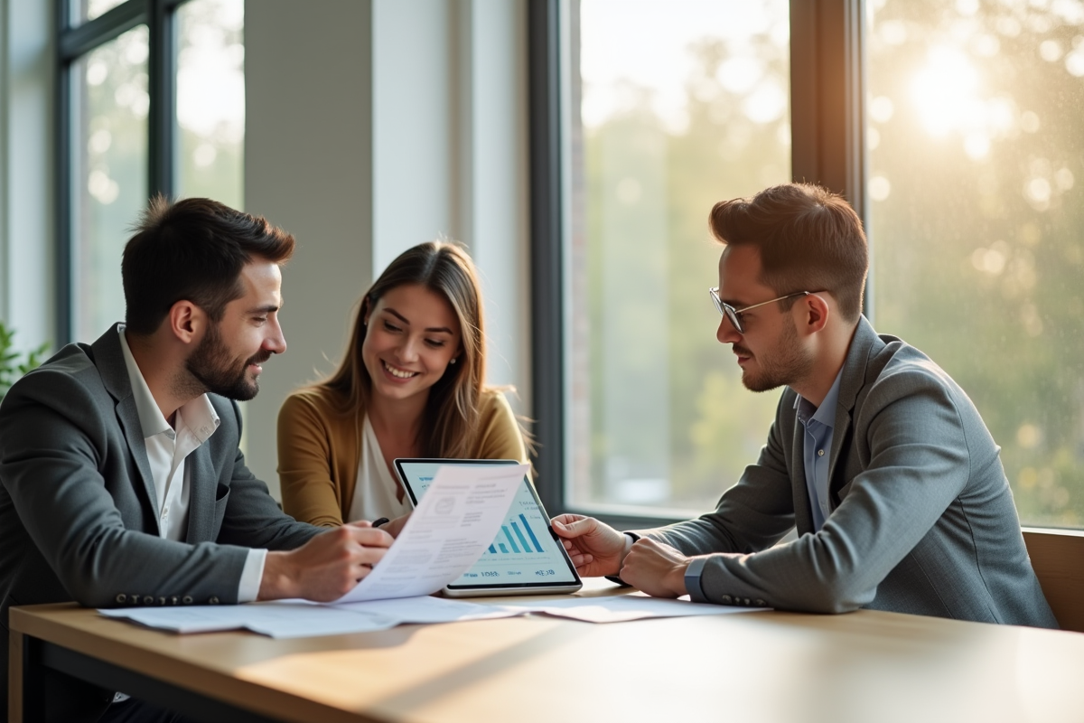 Conseiller financier avec un couple analysant des documents