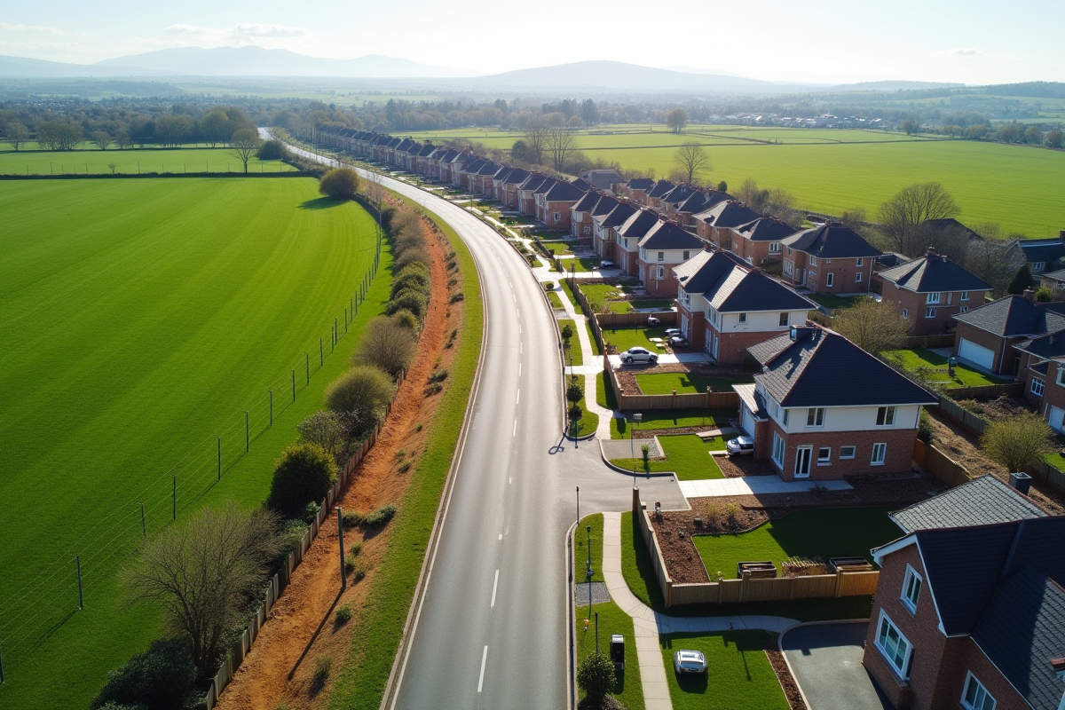 Vue de maisons neuves en construction dans une zone pavillonnaire