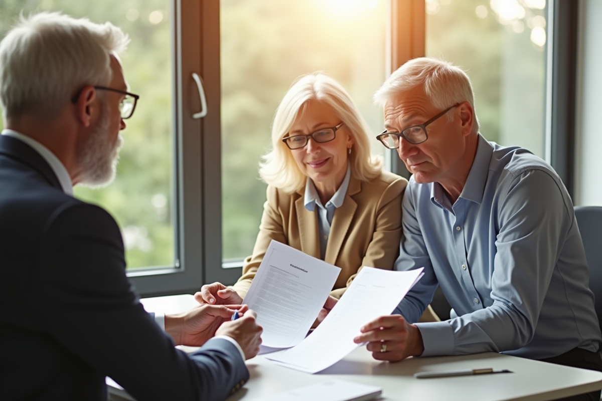 Couple mature avec conseiller financier en réunion