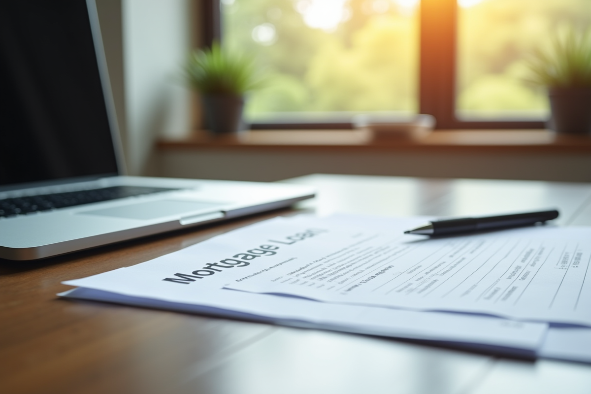 Dossiers de pret immobilier sur bureau moderne avec ordinateur