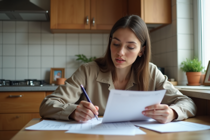Jeune femme concentrée à calculer ses finances à la maison