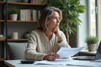 Femme pensant à ses documents de prêt immobilier