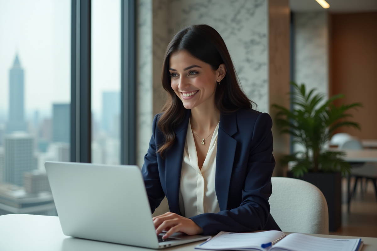 Femme confiante en bureau immobilier moderne
