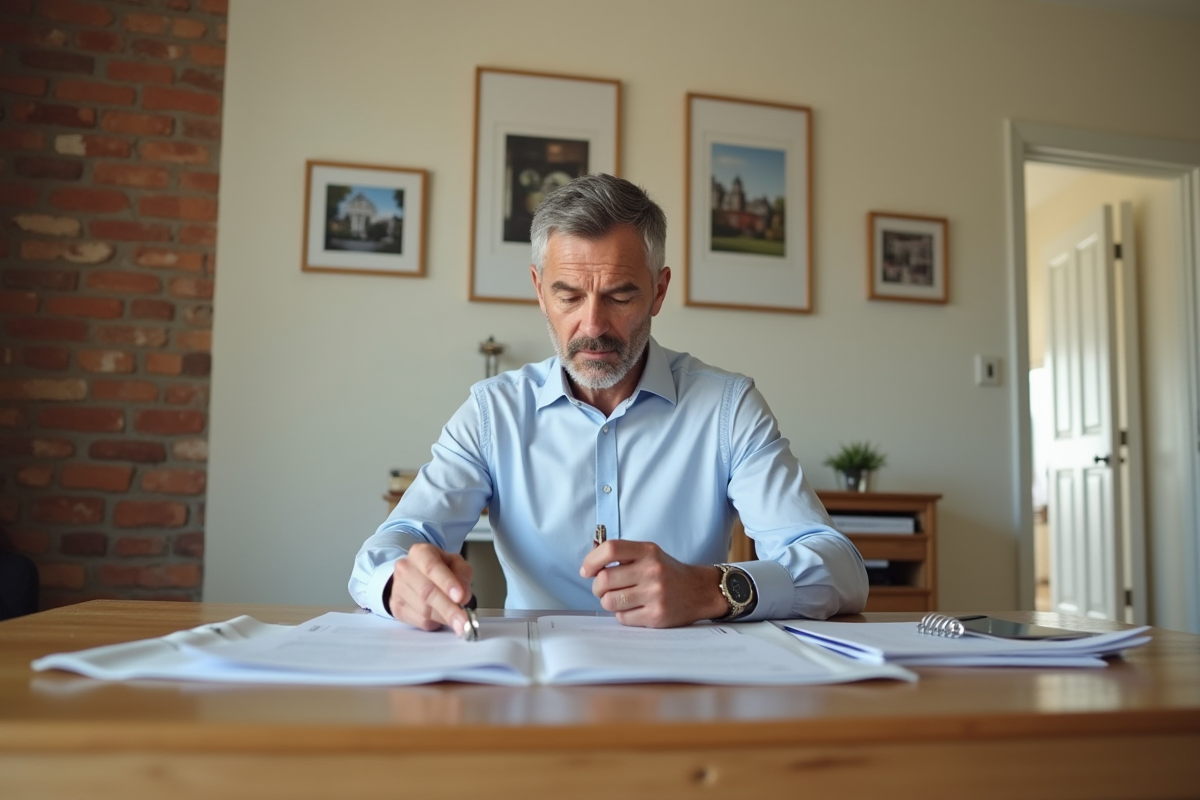 Homme d'âge moyen avec clés et documents immobiliers