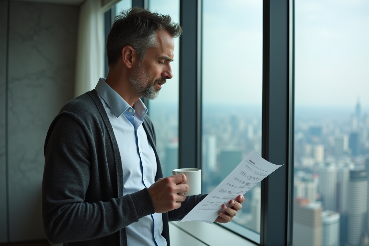 Homme regardant son relevé bancaire près d