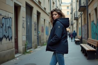 Jeune femme prudente dans un quartier parisien urbain