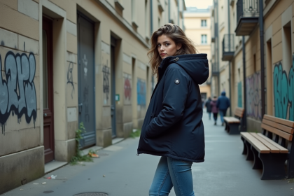 Jeune femme prudente dans un quartier parisien urbain