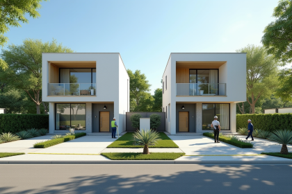Deux maisons modernes en construction dans un quartier vert