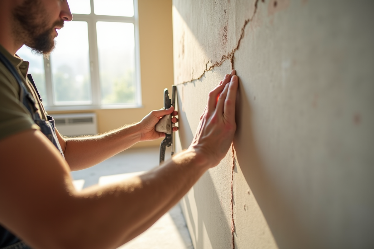 Ouvrier installant du placo dans un appartement rénové