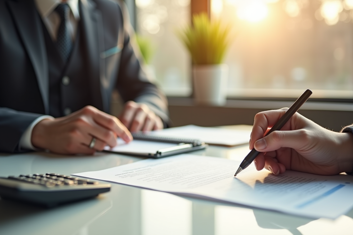 Personne examinant un contrat de location au bureau lumineux