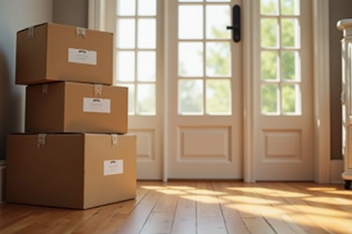 Pile de boxes etiquetees rangees pres d