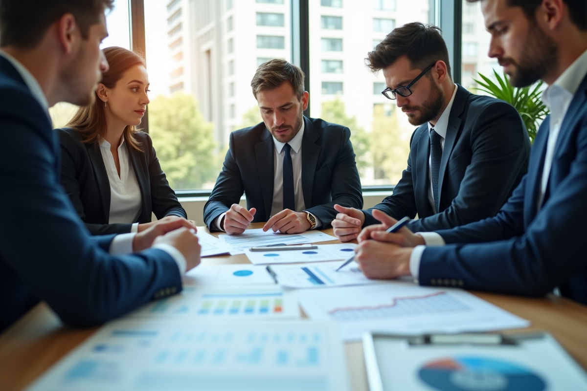 Groupe de professionnels analysant des documents financiers