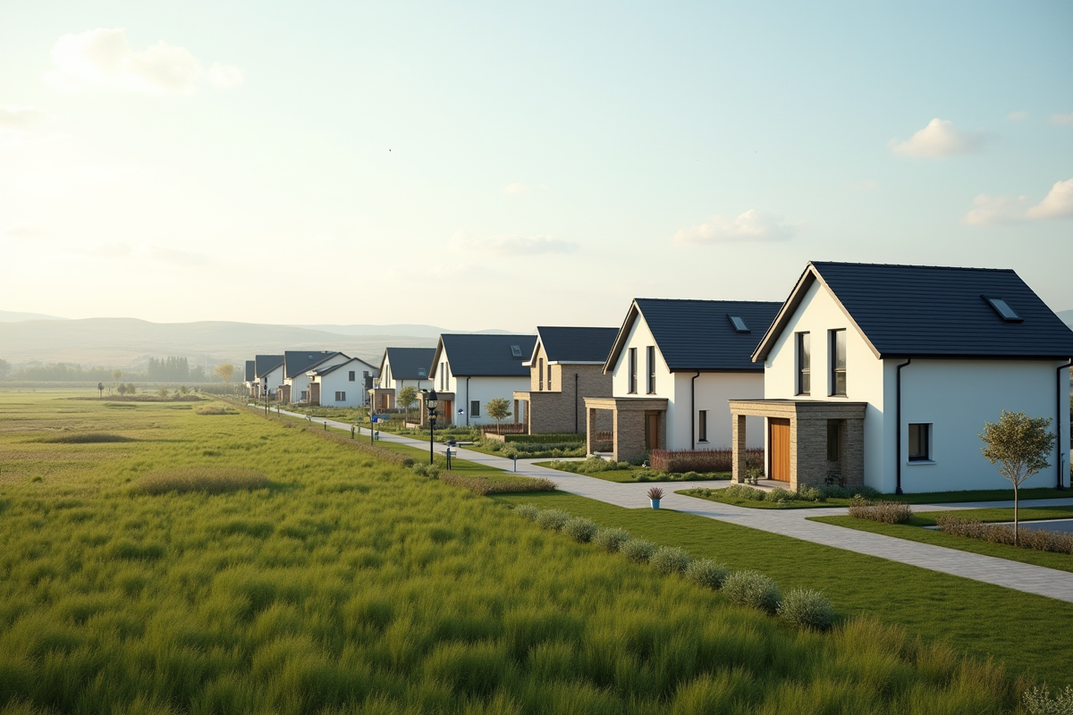 Nouveau quartier résidentiel avec maisons modernes et jardins