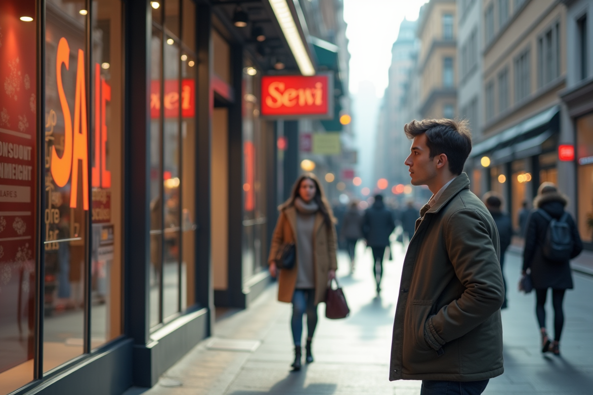 Jeune professionnel regardant les prix en ville