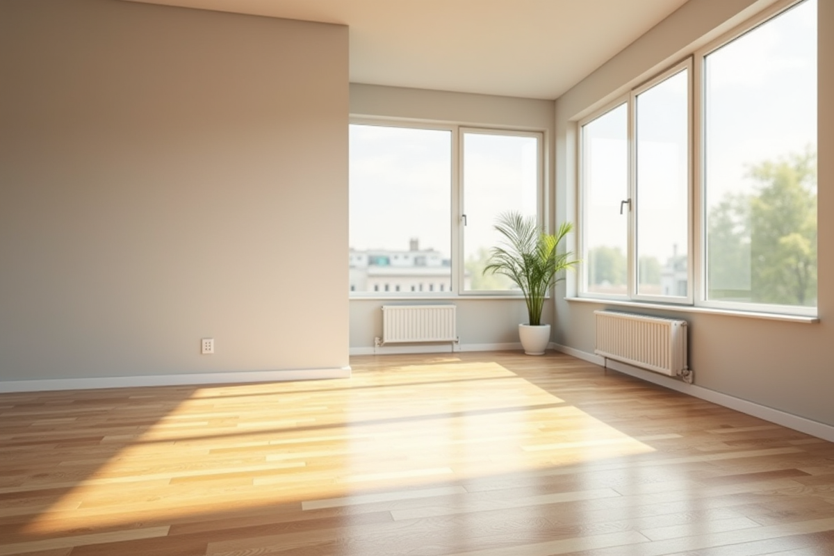 Salon vide et lumineux d un appartement rénové avec parquet